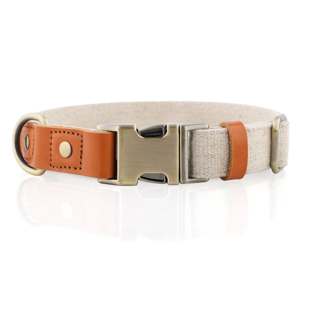 Breathable Natural Hemp Dog Collar, Luxury Leather Spliced Soft Non-Chafing Durable Pet Accessory