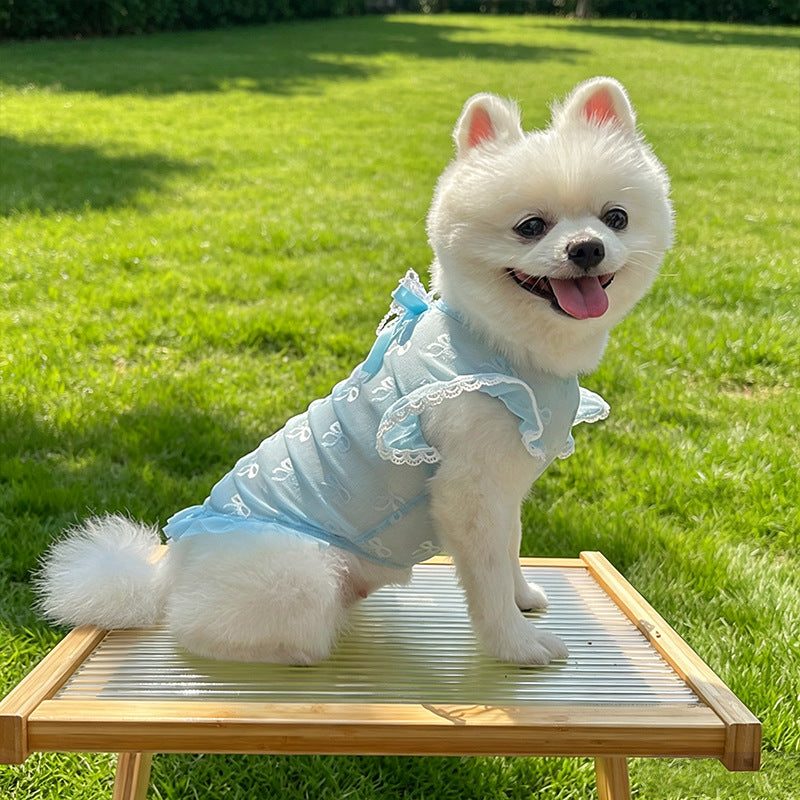 Pet Lace Mesh Dress with Bow & D-Ring