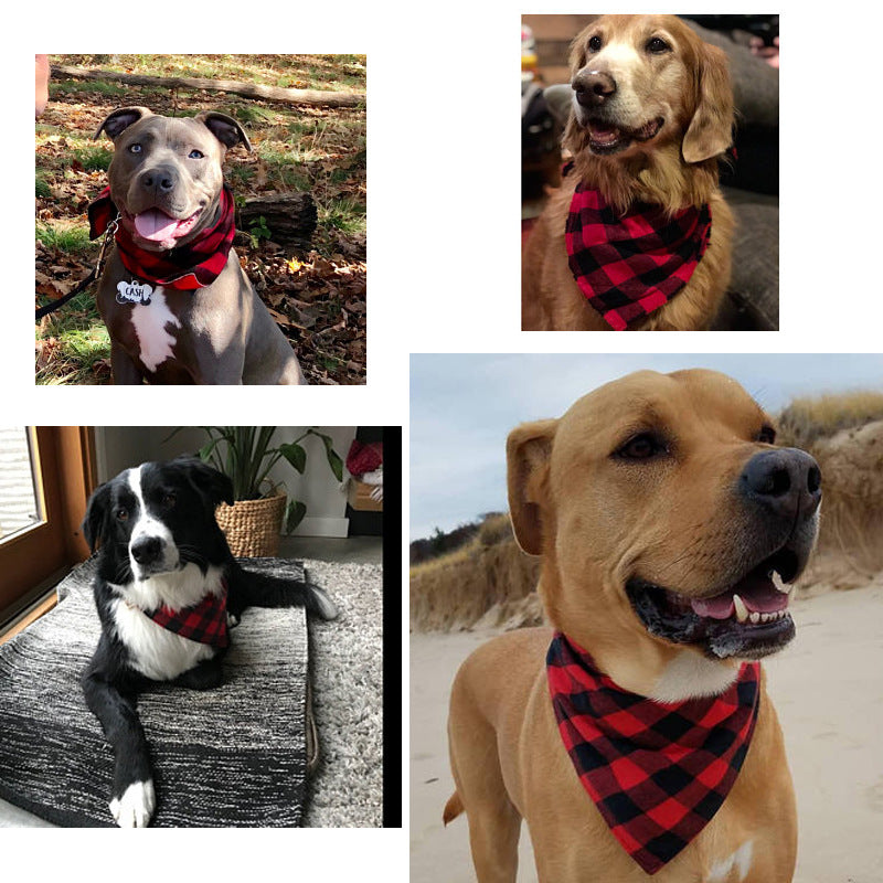 Double Layer Plaid Dog Bandana, Classic Check Pet Triangle Bib Scarf