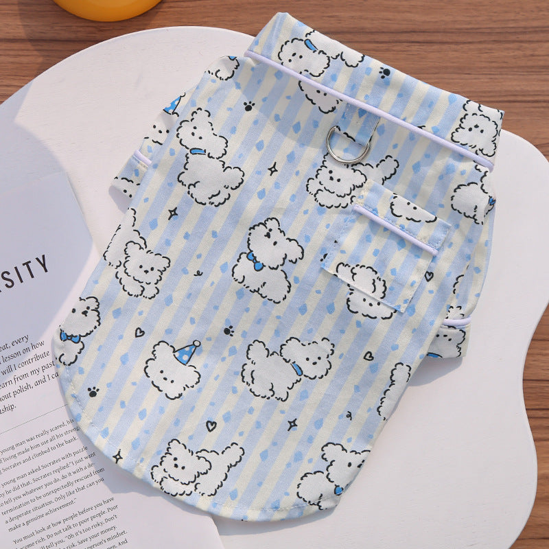 Cute Cartoon Puppy Striped Pet Pajamas – Spring/Summer Home Shirt