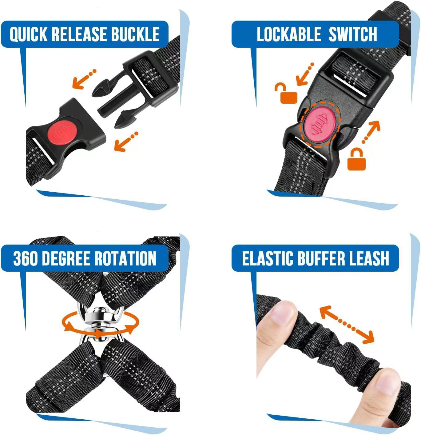 Dual Dog Car Seat Belt with Elastic Bungee - No Tangle 2-in-1 Pet Restraint Harness for 2 Dogs