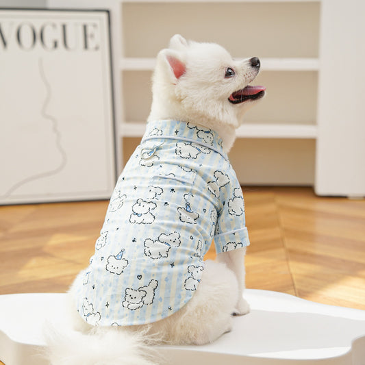 Cute Cartoon Puppy Striped Pet Pajamas – Spring/Summer Home Shirt