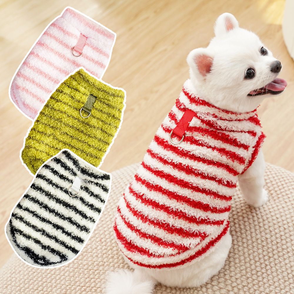 Striped Plush Dog Sweater with D-Ring