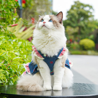 Cherry & Heart Denim Pet Harness Dresses with Leash