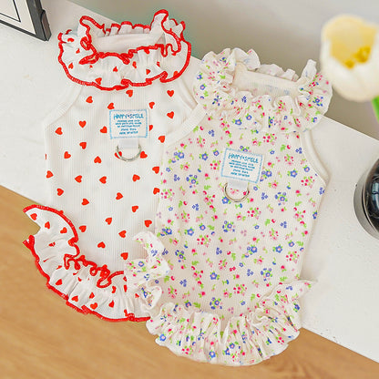 Spring Summer Pet Floral Princess Dress - Breathable Ruffled Dress