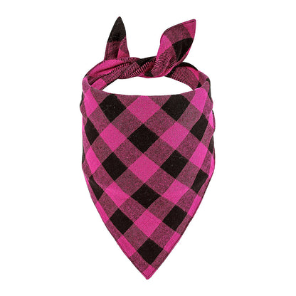 Double Layer Plaid Dog Bandana, Classic Check Pet Triangle Bib Scarf