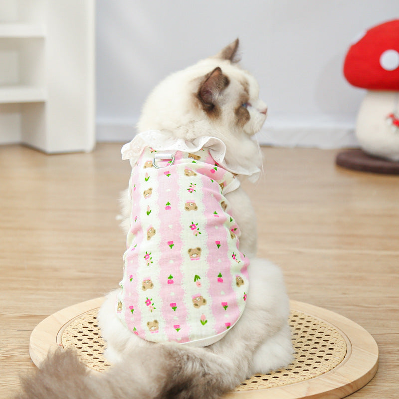 Lightweight Cute Pet Clothes Lace Collar Cartoon Vest