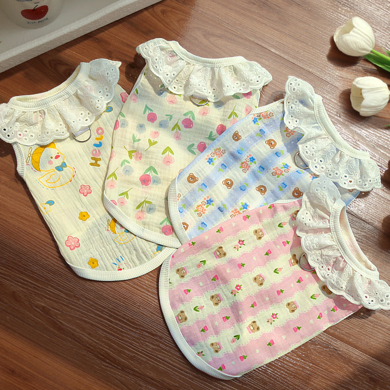 Lightweight Cute Pet Clothes Lace Collar Cartoon Vest
