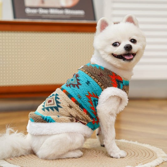 Fair Isle Style Pet Clothes - Warm Fleece Outfit for Cats & Dogs