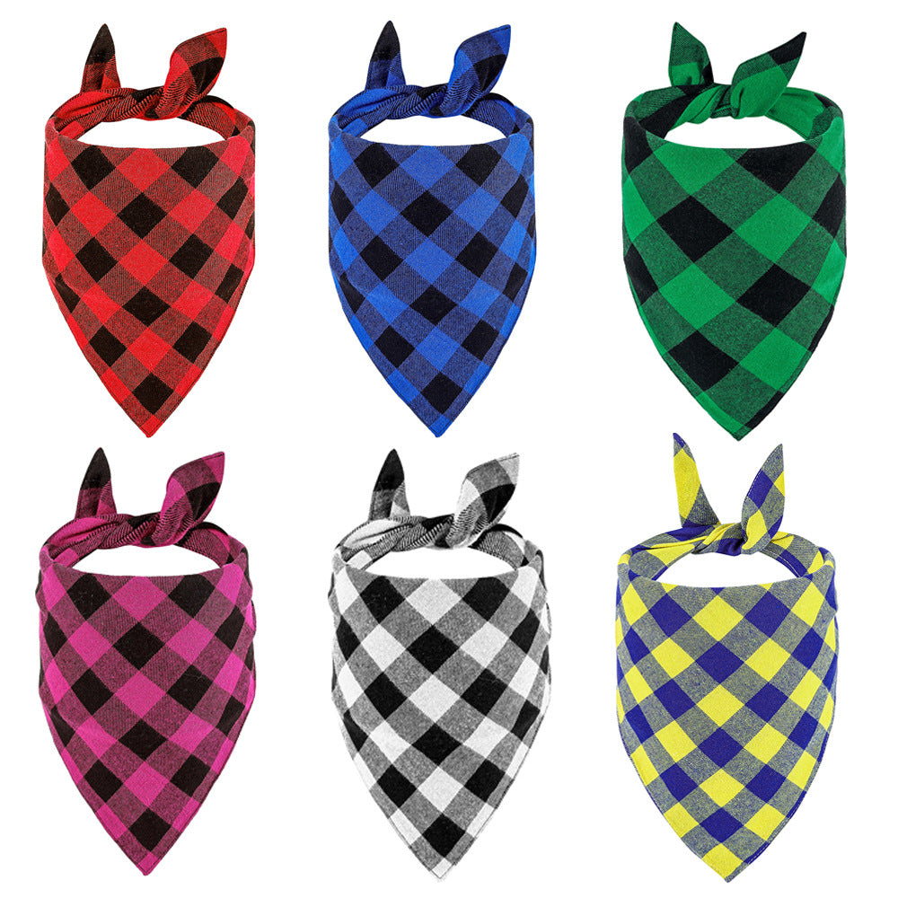 Double Layer Plaid Dog Bandana, Classic Check Pet Triangle Bib Scarf