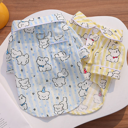 Cute Cartoon Puppy Striped Pet Pajamas – Spring/Summer Home Shirt