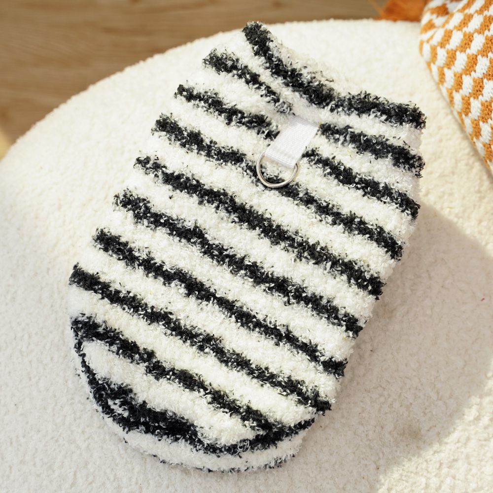 Striped Plush Dog Sweater with D-Ring