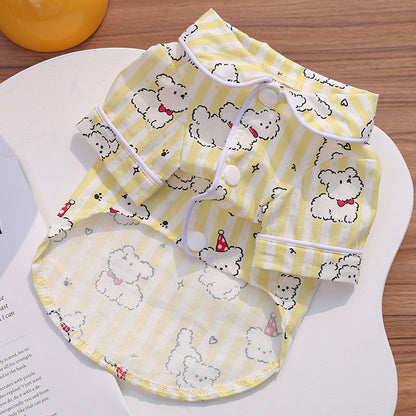 Cute Cartoon Puppy Striped Pet Pajamas – Spring/Summer Home Shirt