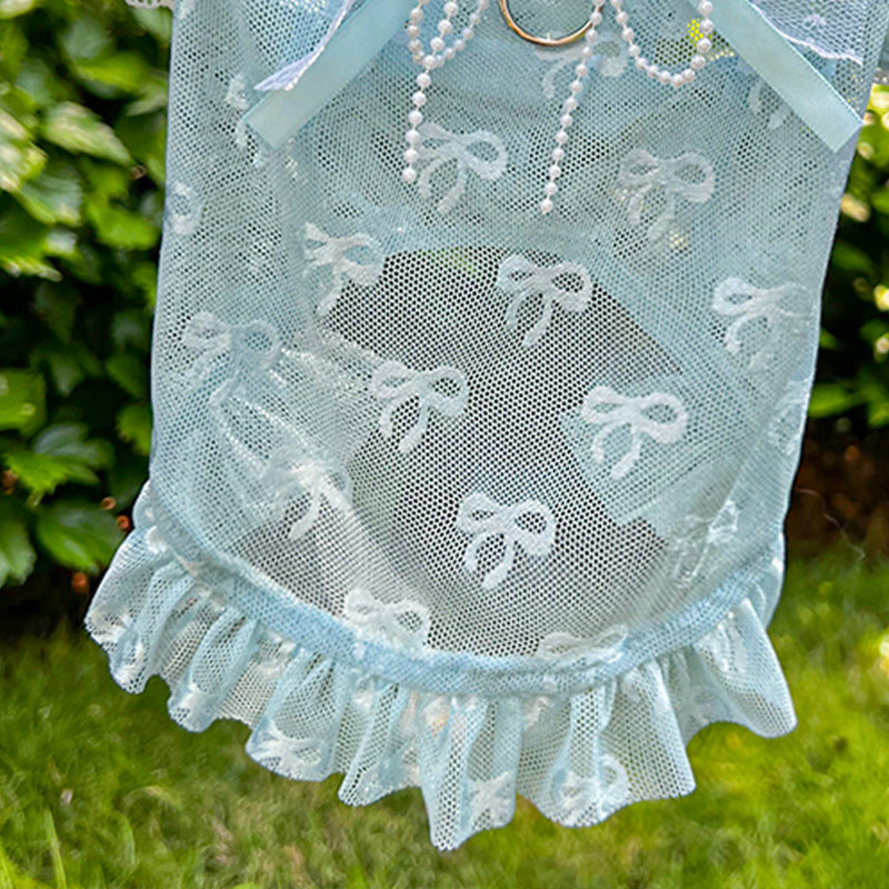 Pet Lace Mesh Dress with Bow & D-Ring