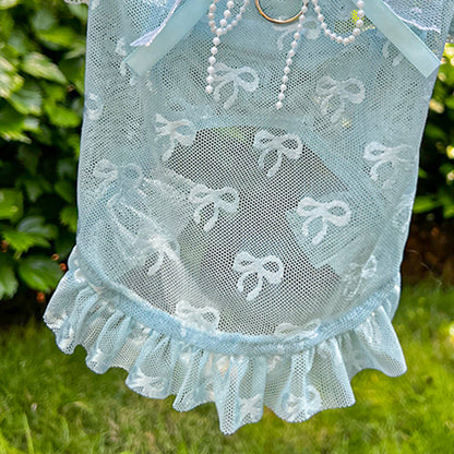 Pet Lace Mesh Dress with Bow & D-Ring
