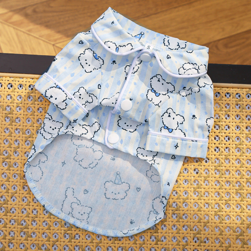 Cute Cartoon Puppy Striped Pet Pajamas – Spring/Summer Home Shirt