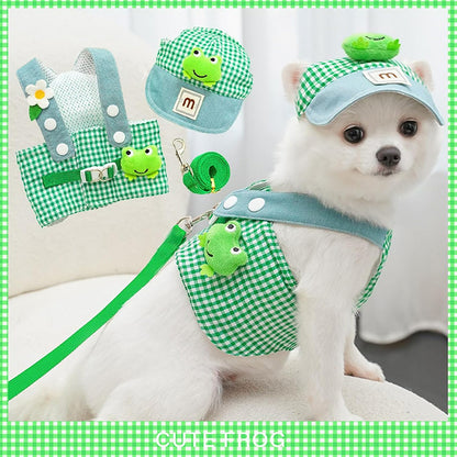 Cute 3-Piece Dog Harness Set with Matching Hat & Leash – Adorable Outfit for Small Dogs