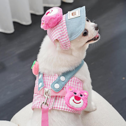 Cute 3-Piece Dog Harness Set with Matching Hat & Leash – Adorable Outfit for Small Dogs