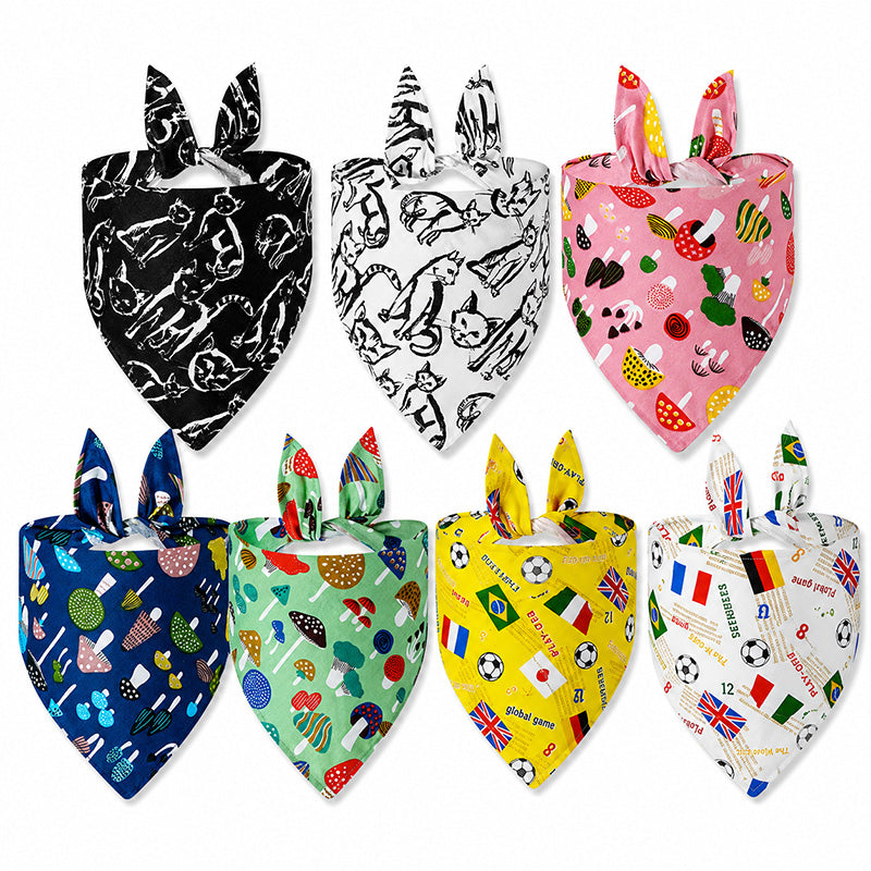 Printed Dog Bandana, Mushroom, Soccer & Sketch Cat Pet Triangle Bib Scarf
