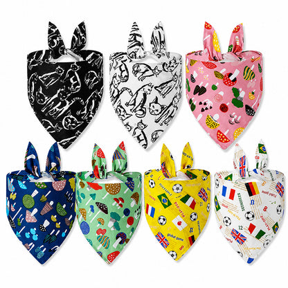 Printed Dog Bandana, Mushroom, Soccer & Sketch Cat Pet Triangle Bib Scarf