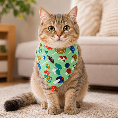Printed Dog Bandana, Mushroom, Soccer & Sketch Cat Pet Triangle Bib Scarf
