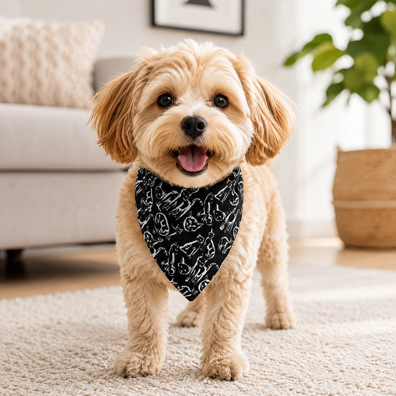 Printed Dog Bandana, Mushroom, Soccer & Sketch Cat Pet Triangle Bib Scarf