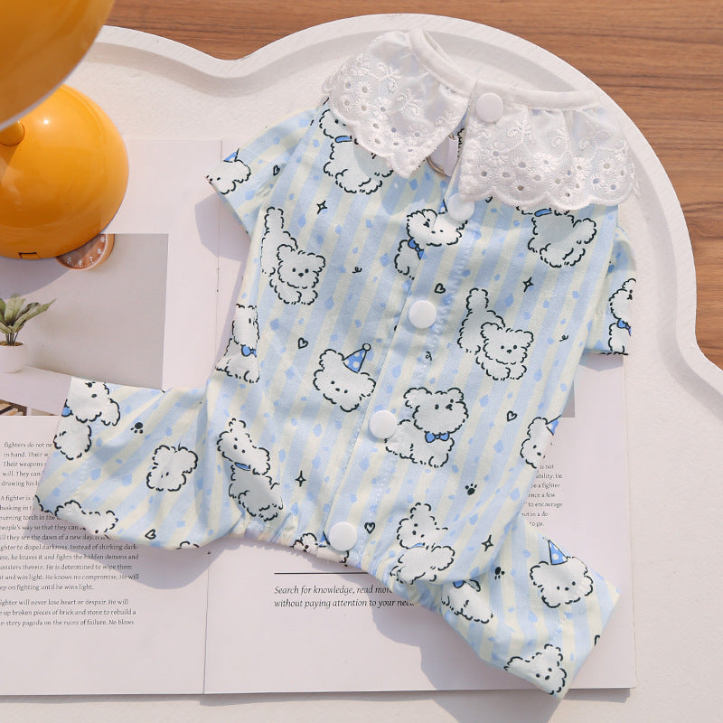 Cute Cartoon Puppy Striped Pet Pajamas – Spring/Summer Home Shirt