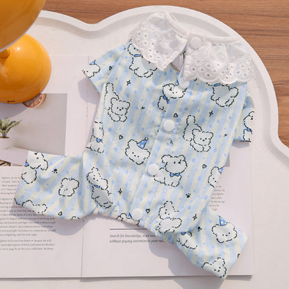 Cute Cartoon Puppy Striped Pet Pajamas – Spring/Summer Home Shirt