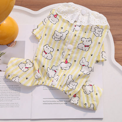 Cute Cartoon Puppy Striped Pet Pajamas – Spring/Summer Home Shirt