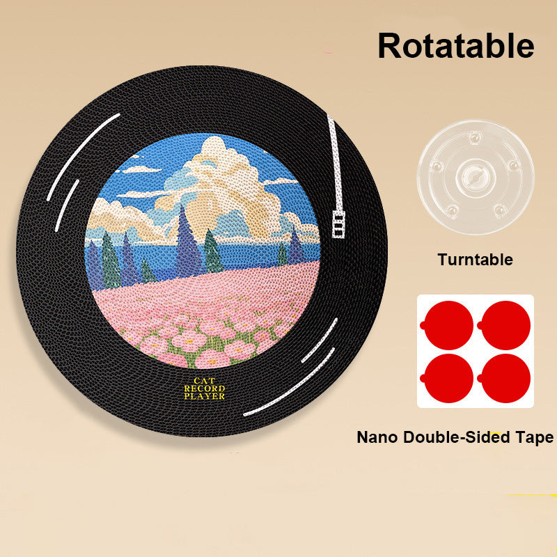 Record-Shaped 360° Rotating Wall-Mounted Cat Scratcher